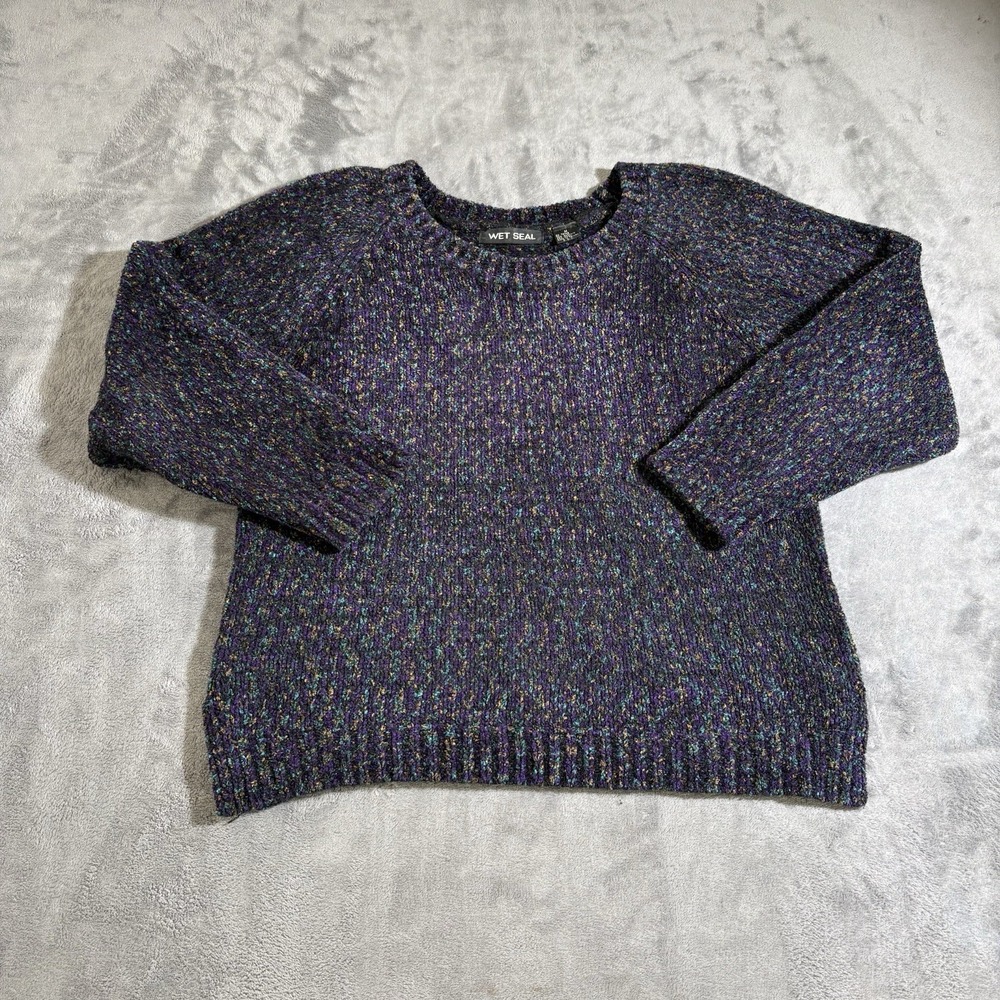 Wet Seal Sweater Medium Wool Blend Black Multicolor Metallic Knit Holiday
